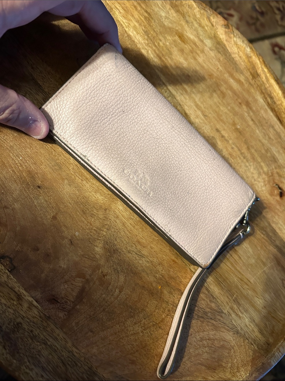 Coach Pebbled Leather Wristlet in Pale Blush